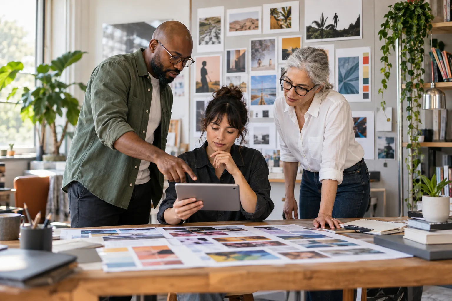 A creative agency team reviews a campaign storyboard.